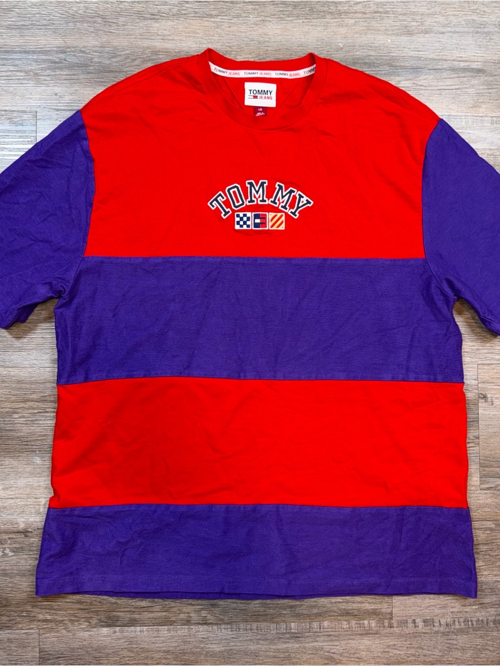 Tommy Jeans Shirt Mens Large Oversized Short Sleeve Archive Colourblock Multi